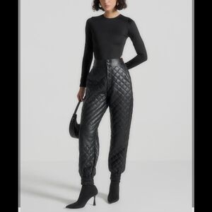 Maniere De Voir Quilted Black Women's faux leather  Joggers Size 2 like new
